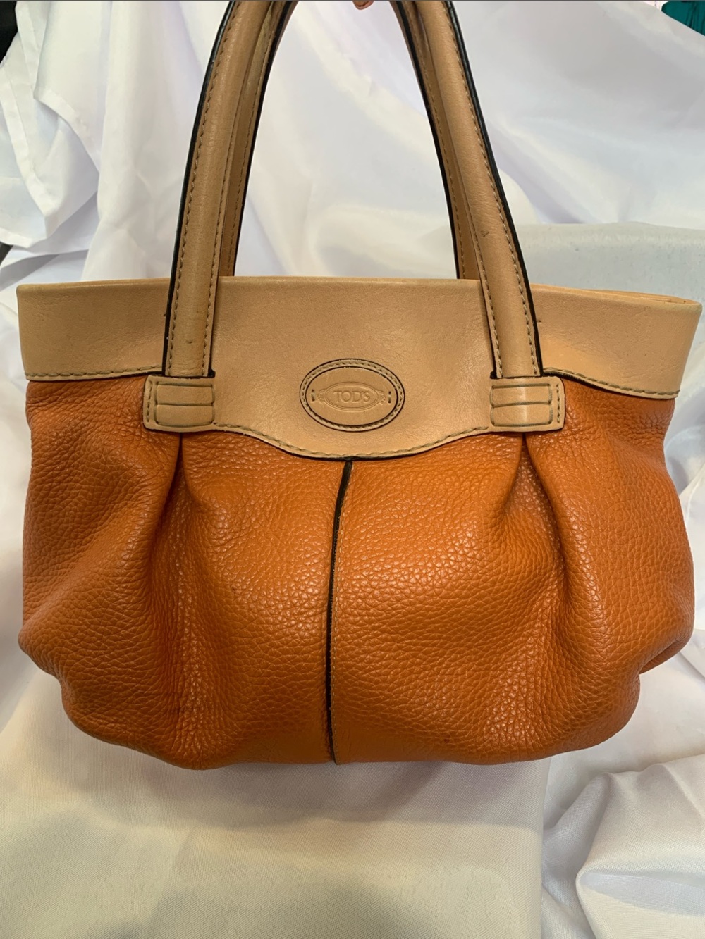 Tod's Two-Tone Cognac and Beige Leather Tote